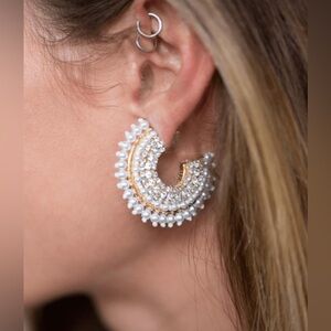 Mignonne Gavigan Pearl and Crystal Fiona Hoop Earrings Statement CZ